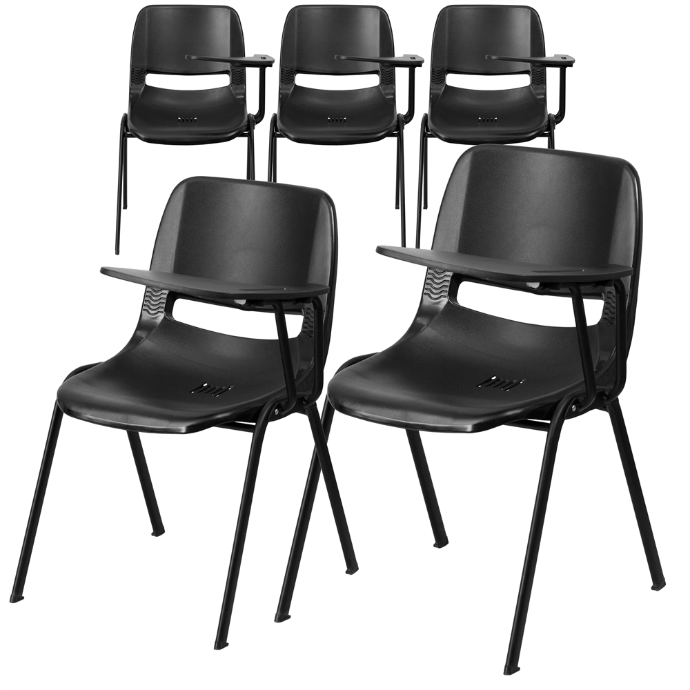 5 Pk. Black Ergonomic Shell Chair with Left Handed Flip-Up Tablet Arm