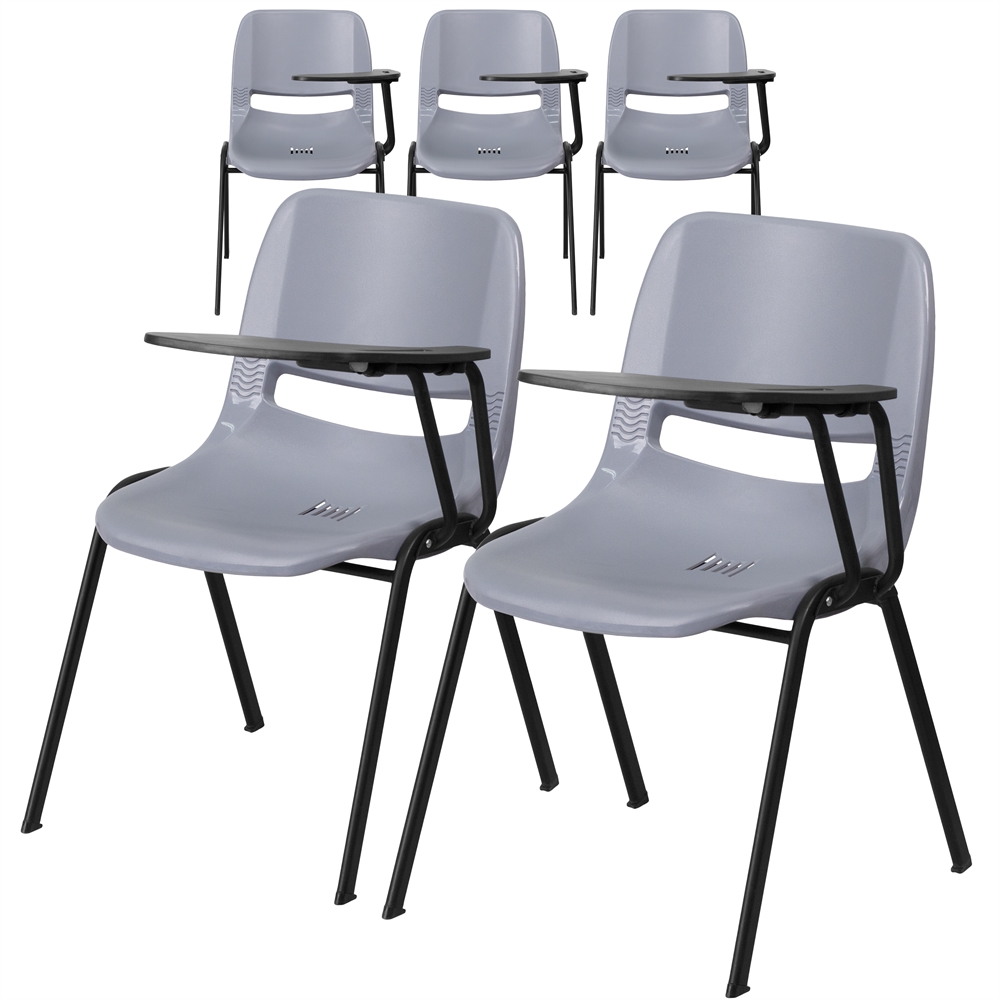 5 Pk. Gray Ergonomic Shell Chair with Left Handed Flip-Up Tablet Arm