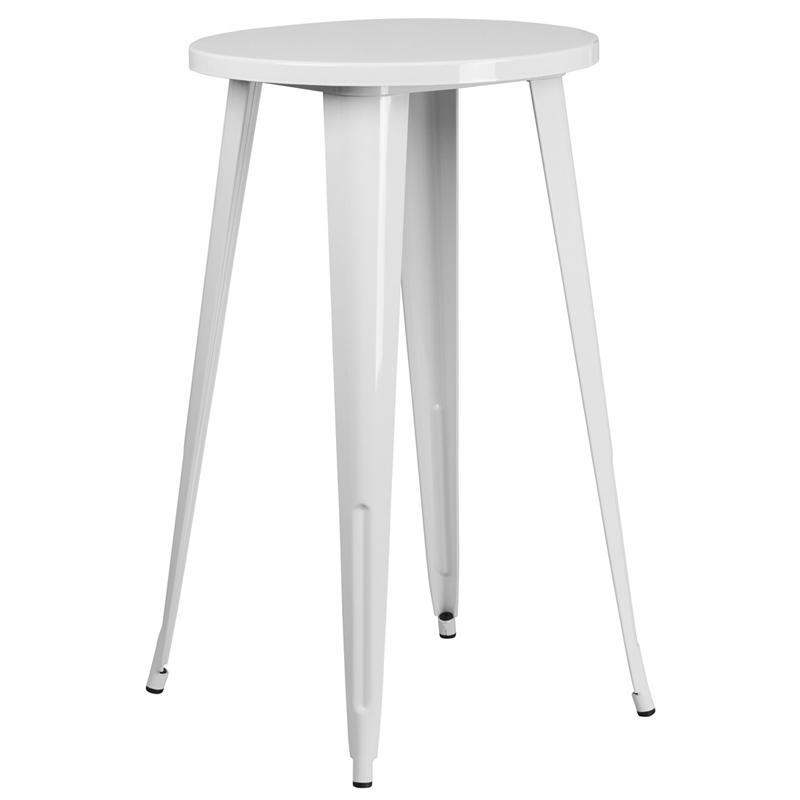 Commercial Grade 24" Round White Metal Indoor-Outdoor Bar Height Table