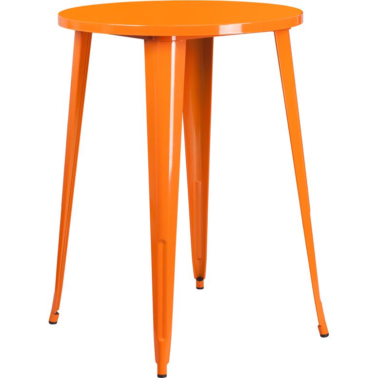 30'' Round Orange Metal Indoor-Outdoor Bar Height Table