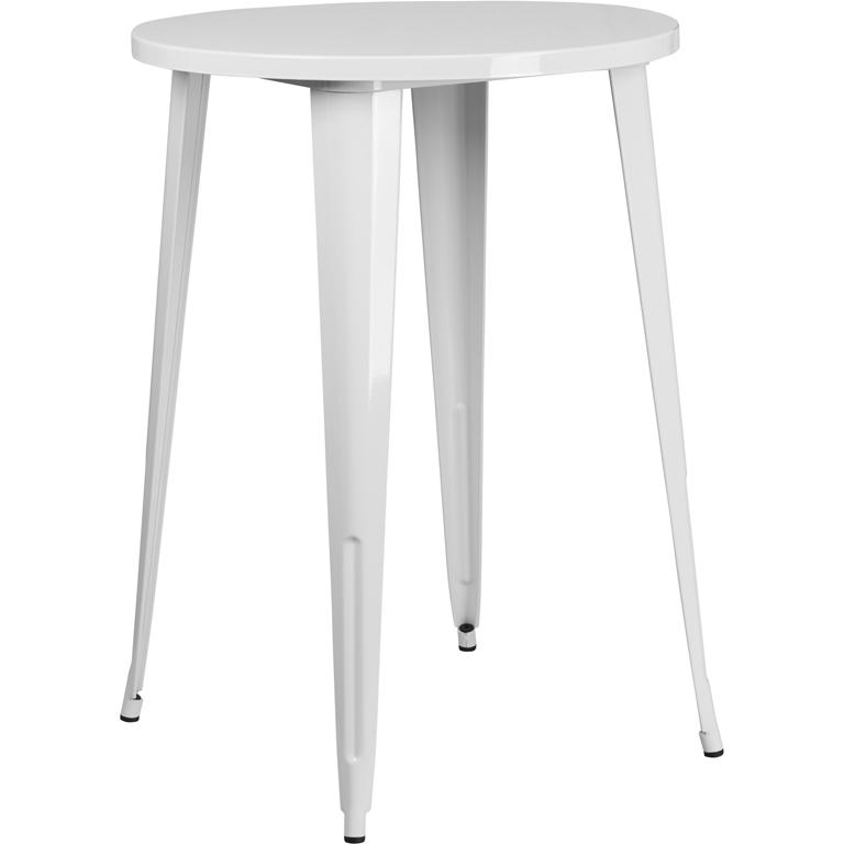 Commercial Grade 30" Round White Metal Indoor-Outdoor Bar Height Table