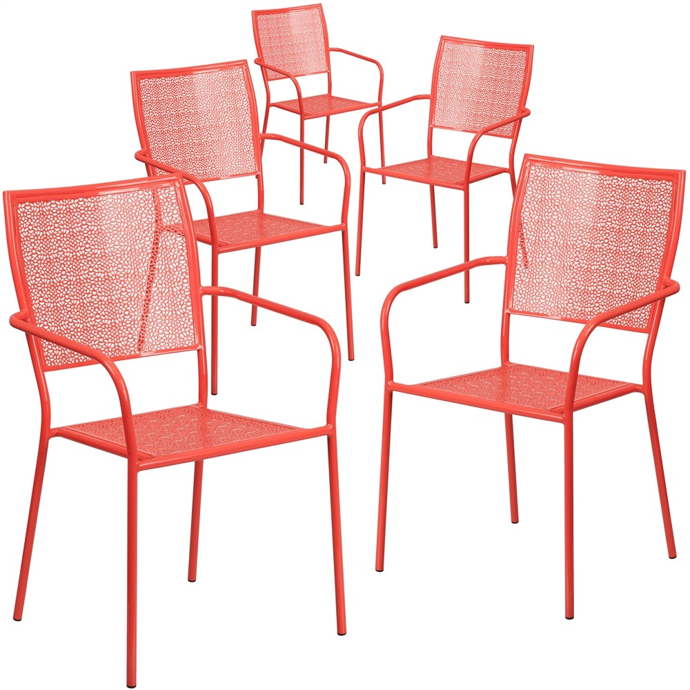 5 Pk. Red Indoor-Outdoor Steel Patio Arm Chair with Square Back