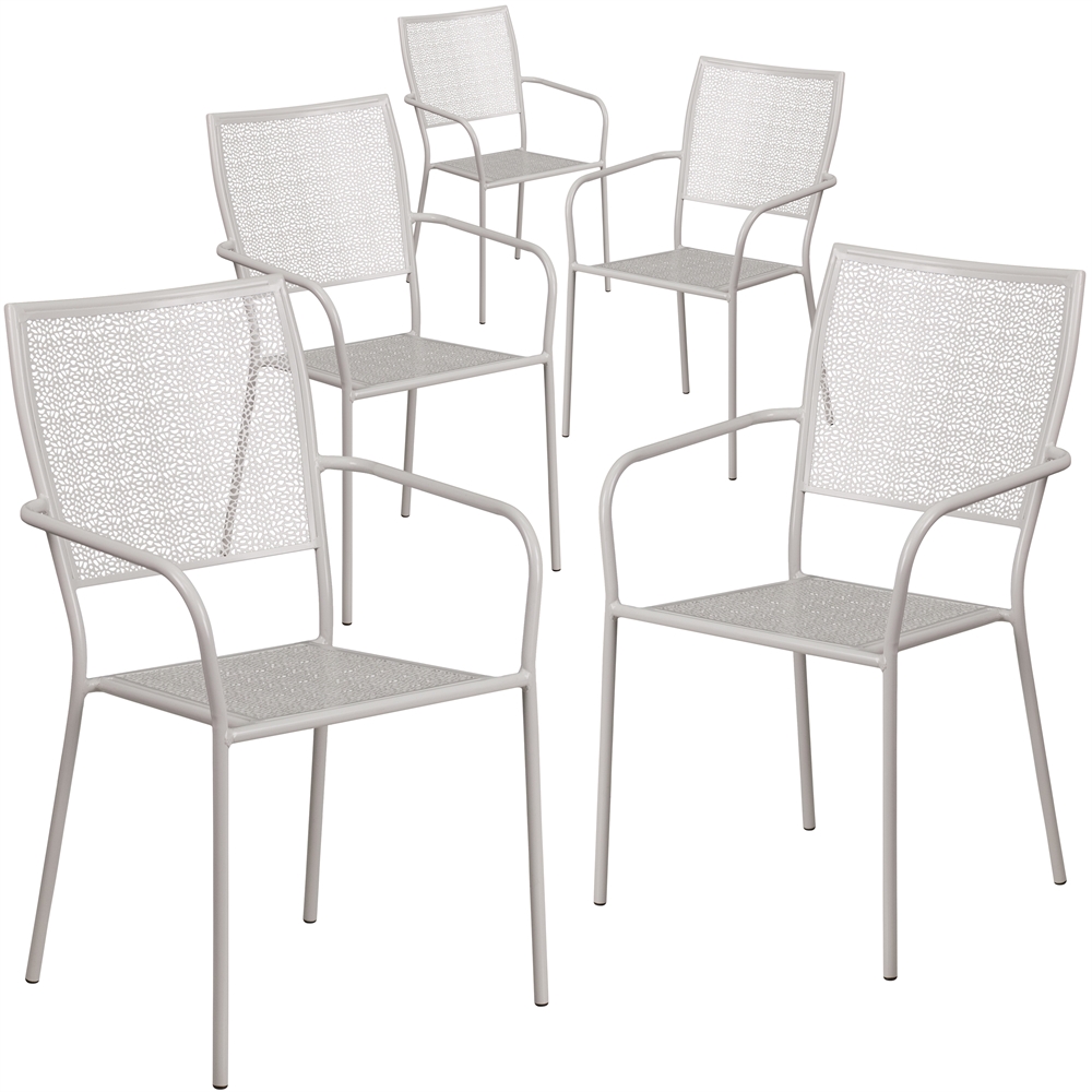 5 Pk. Silver Indoor-Outdoor Steel Patio Arm Chair with Square Back