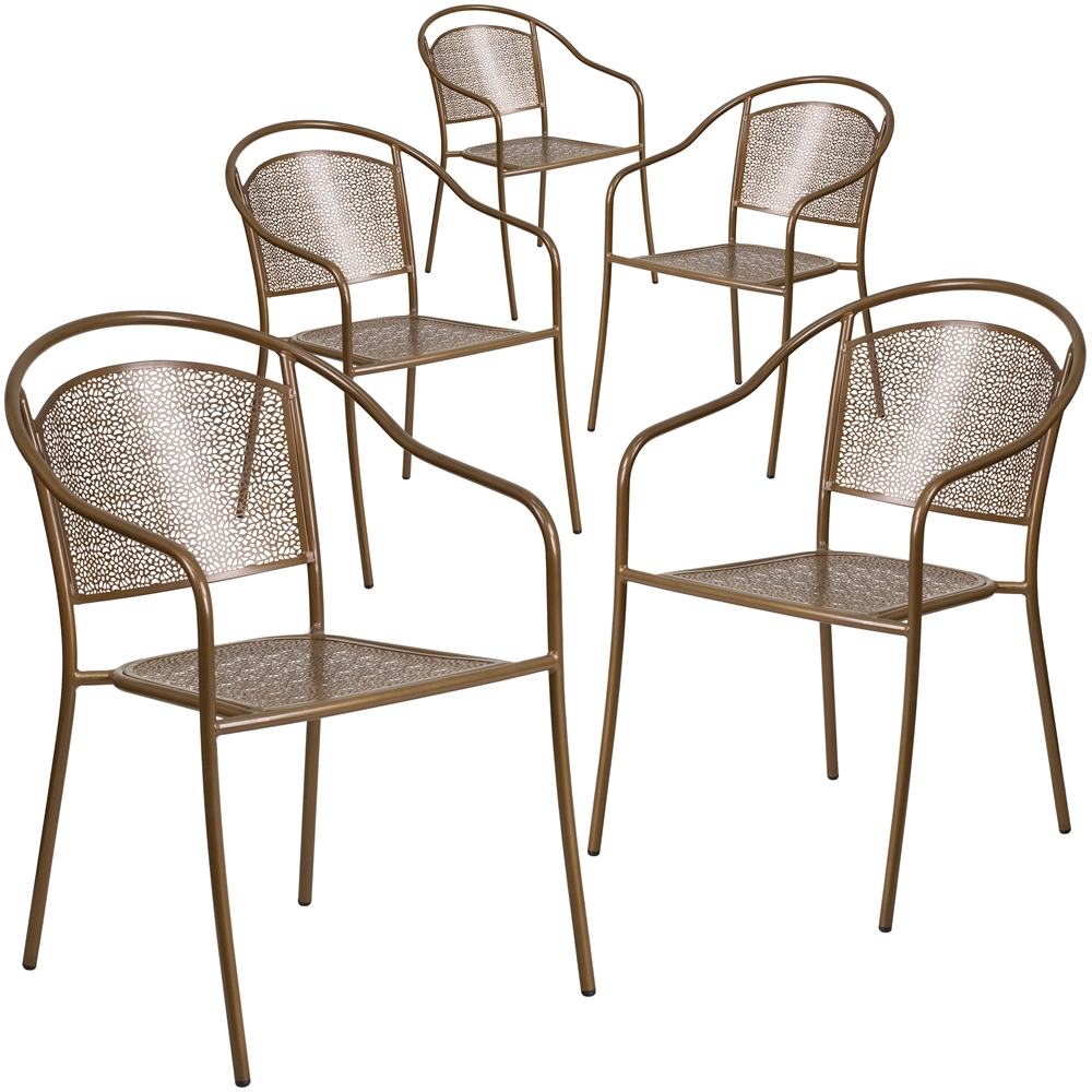 5 Pk. Gold Indoor-Outdoor Steel Patio Arm Chair with Round Back