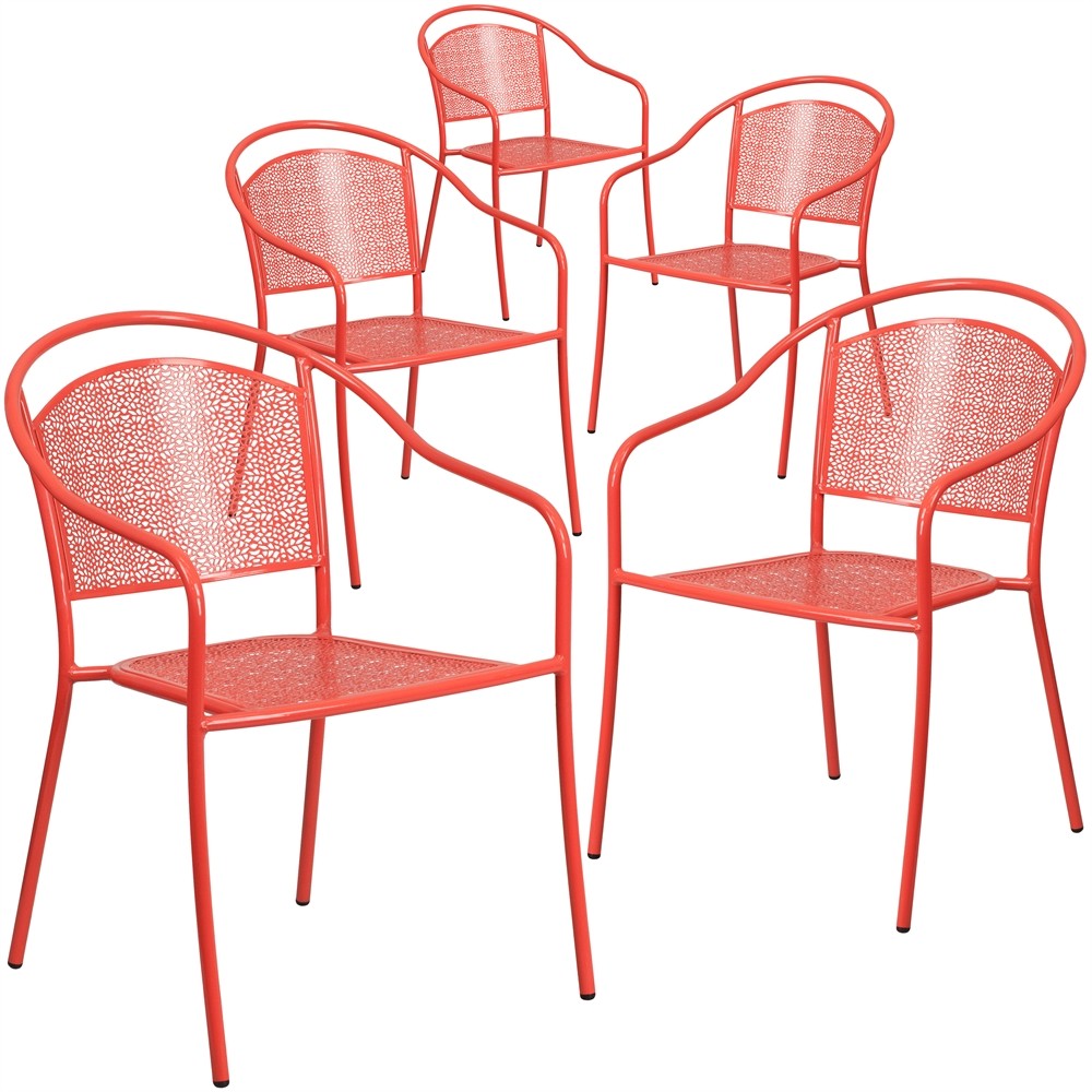 5 Pk. Red Indoor-Outdoor Steel Patio Arm Chair with Round Back
