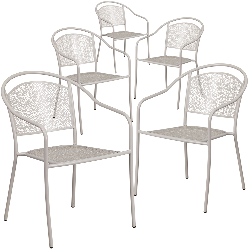 5 Pk. Silver Indoor-Outdoor Steel Patio Arm Chair with Round Back