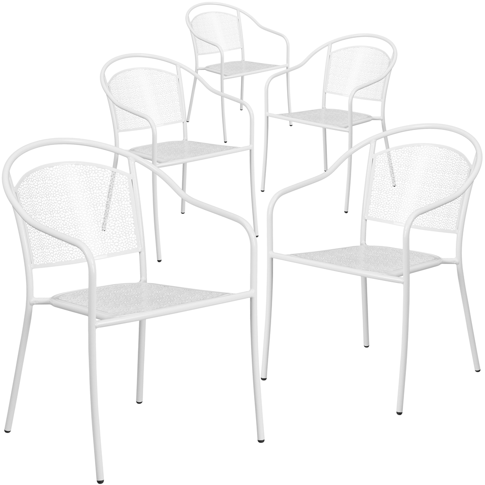 5 Pk. White Indoor-Outdoor Steel Patio Arm Chair with Round Back