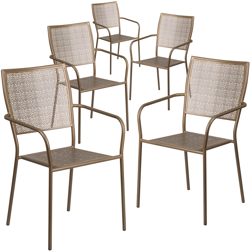 5 Pk. White Indoor-Outdoor Steel Patio Arm Chair with Square Back