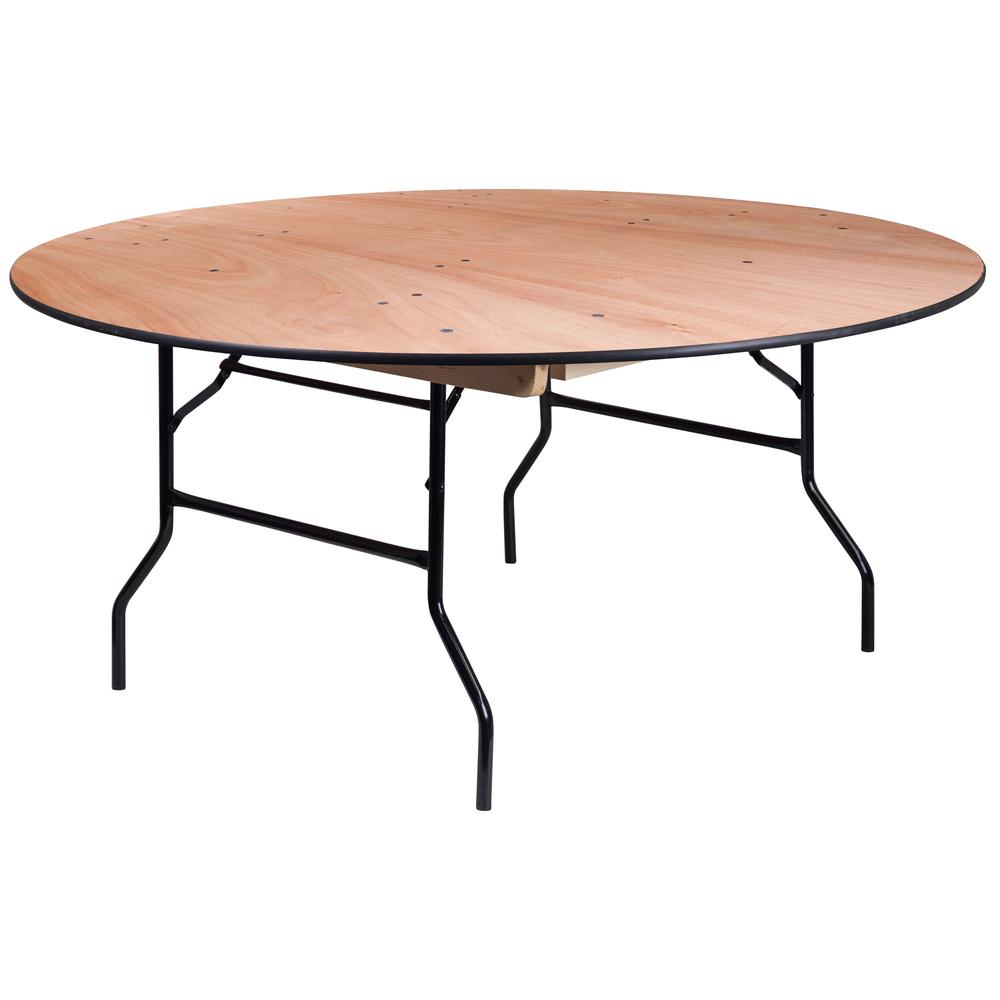 66'' Round Wood Folding Banquet Table with Clear Coated Finished Top
