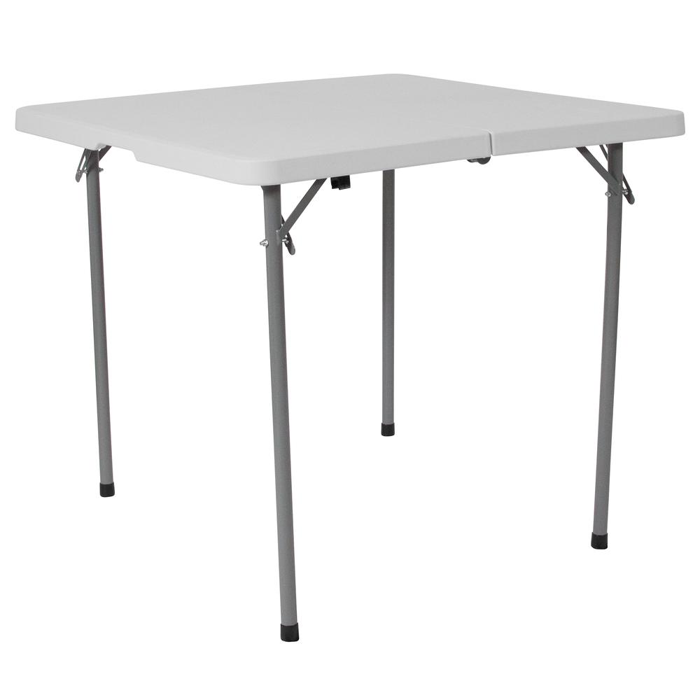 2.79-Foot Square Bi-Fold Granite White Plastic Folding Table with Carrying Handle