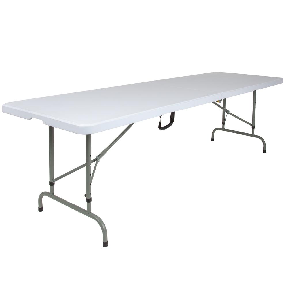 8-Foot Height Adjustable Bi-Fold Granite White Plastic Banquet and Event Folding Table with Carrying Handle