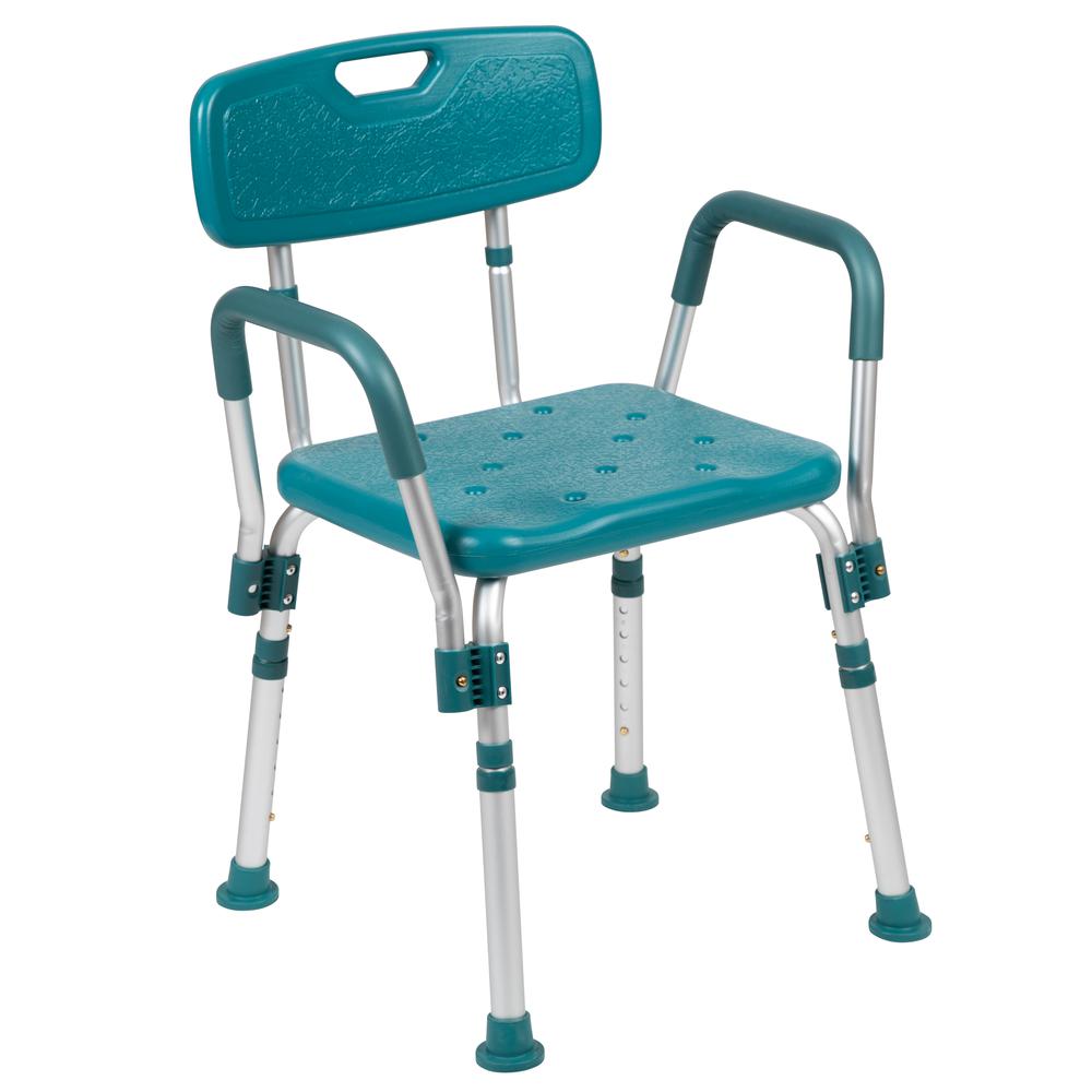HERCULES Series 300 Lb. Capacity Adjustable Teal Bath & Shower Chair with Quick Release Back & Arms