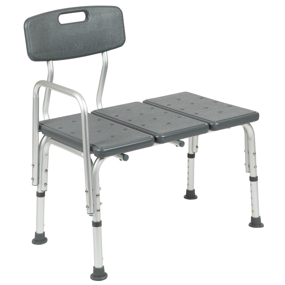 HERCULES Series 300 Lb. Capacity Adjustable Gray Bath & Shower Transfer Bench with Back and Side Arm