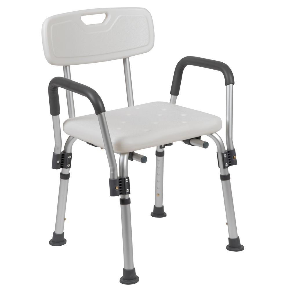 HERCULES Series 300 Lb. Capacity, Adjustable White Bath & Shower Chair with Depth Adjustable Back