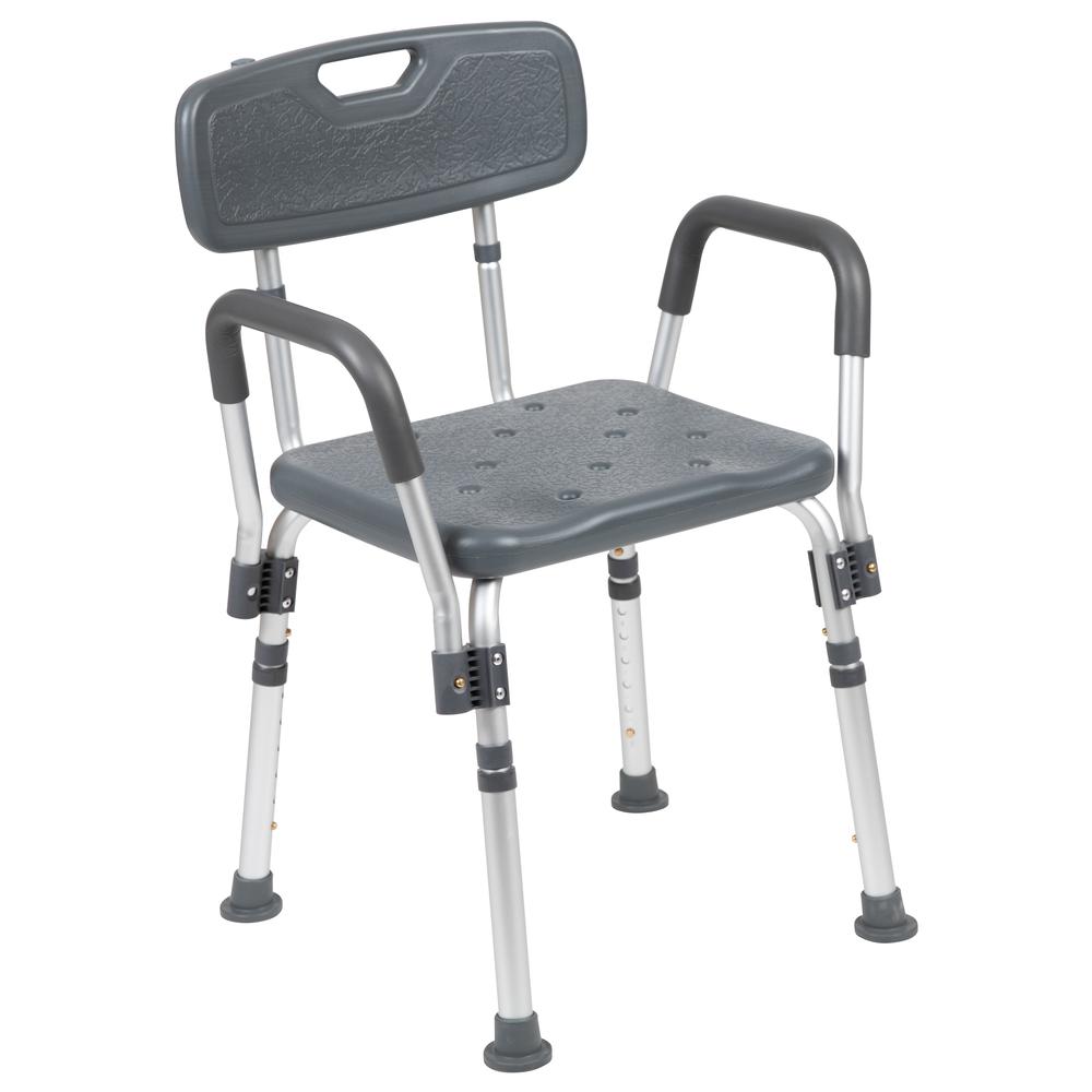 HERCULES Series 300 Lb. Capacity Adjustable Gray Bath & Shower Chair with Quick Release Back & Arms