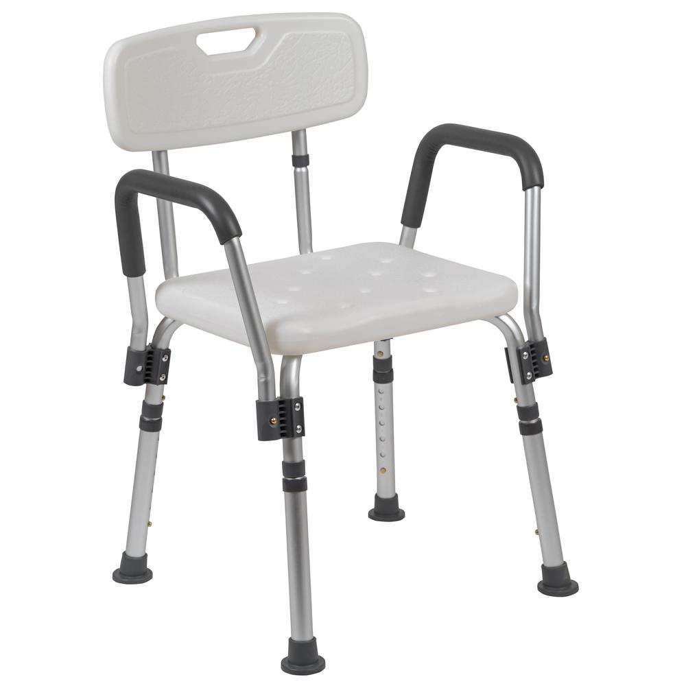 HERCULES Series 300 Lb. Capacity Adjustable White Bath & Shower Chair with Quick Release Back & Arms