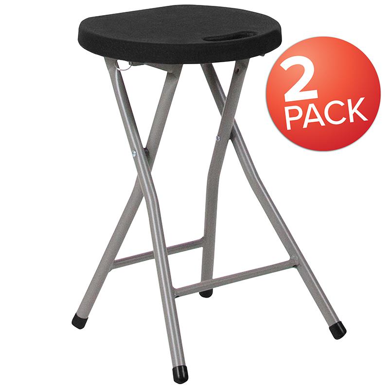 2 Pack Foldable Stool with Black Plastic Seat and Titanium Gray Frame