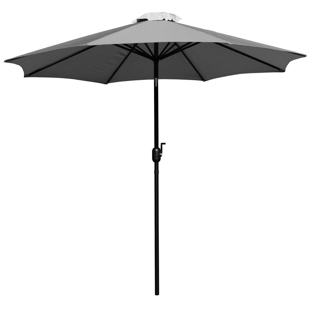 Gray 9 FT Round Umbrella with 1.5" Diameter Aluminum Pole with Crank and Tilt Function