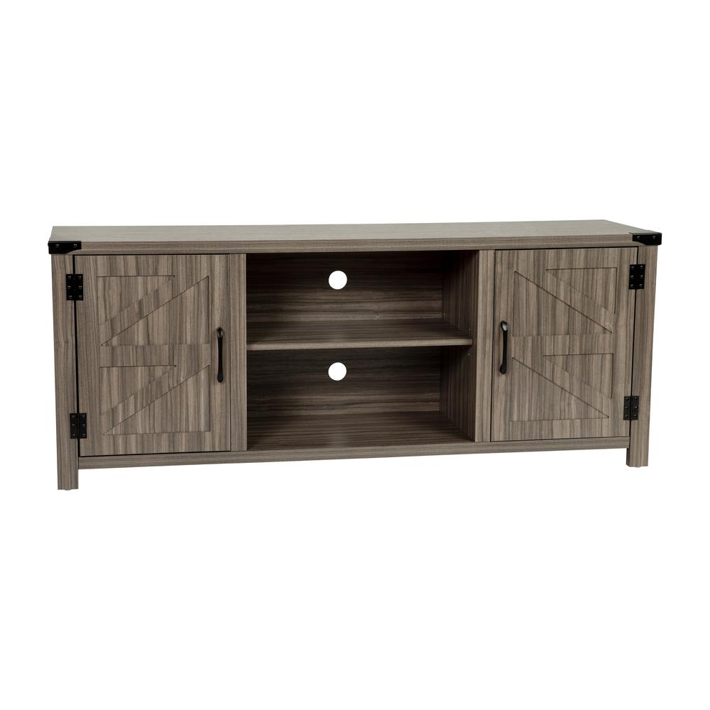 Ayrith Modern Farmhouse Barn Door TV Stand - Gray Wash Oak for TV's up to 65 Inches - 59" Entertainment Center with Adjustable S
