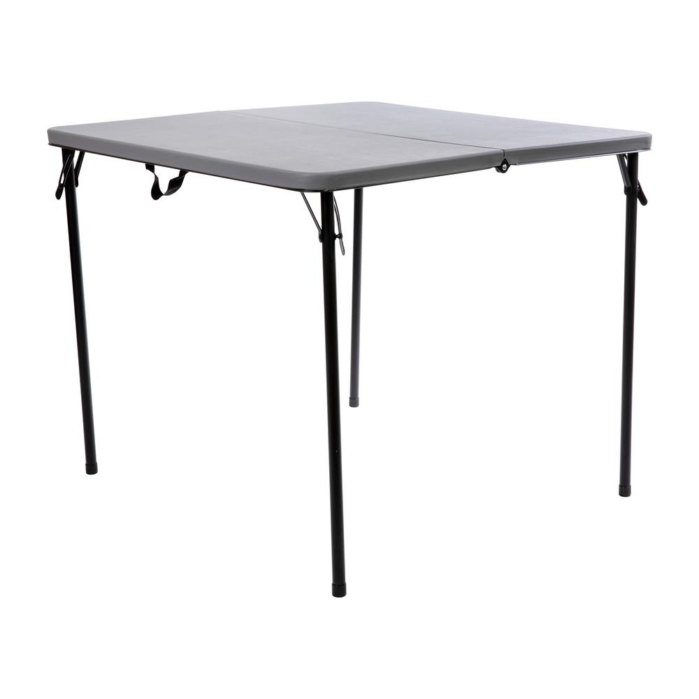 2.83-Foot Square Bi-Fold Gray Plastic Folding Table with Carrying Handle