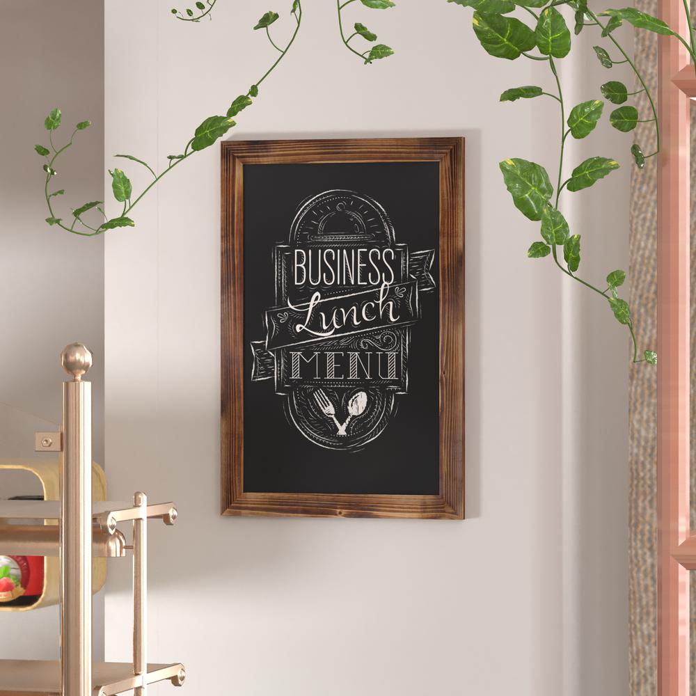 Canterbury 20" x 30" Torched Wood Wall Mount Magnetic Chalkboard Sign