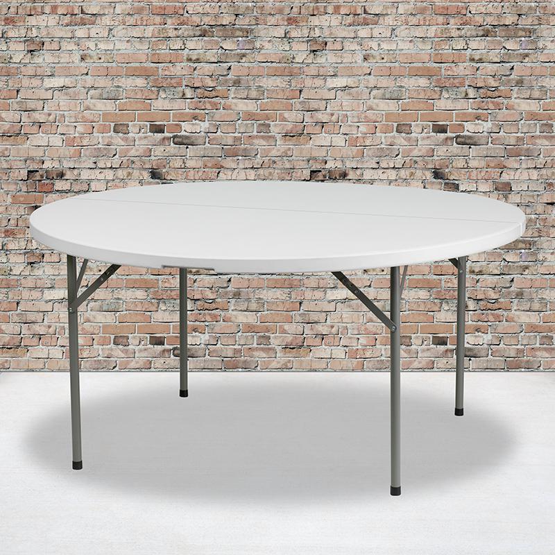 5-Foot Round Granite / White Plastic Folding Table