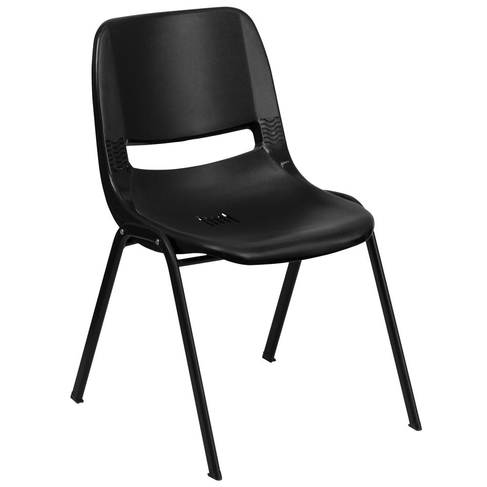 HERCULES Series 880 lb. Capacity Black Ergonomic Shell Stack Chair with Black Frame