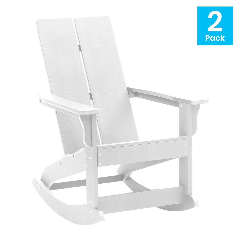 Finn Modern All-Weather 2-Slat Poly Resin Rocking Adirondack Chair with Rust Resistant Stainless Steel Hardware in White - Set o