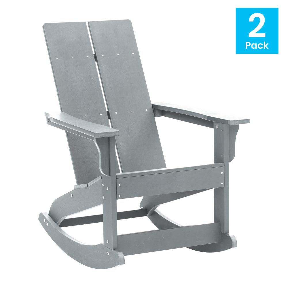 Finn Modern All-Weather 2-Slat Poly Resin Rocking Adirondack Chair with Rust Resistant Stainless Steel Hardware in Gray - Set of