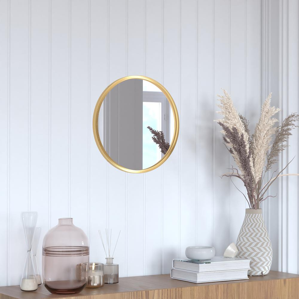 Julianne 16" Round Gold Metal Framed Wall Mirror - Large Accent Mirror for Bathroom, Vanity, Entryway, Dining Room, & Living Roo