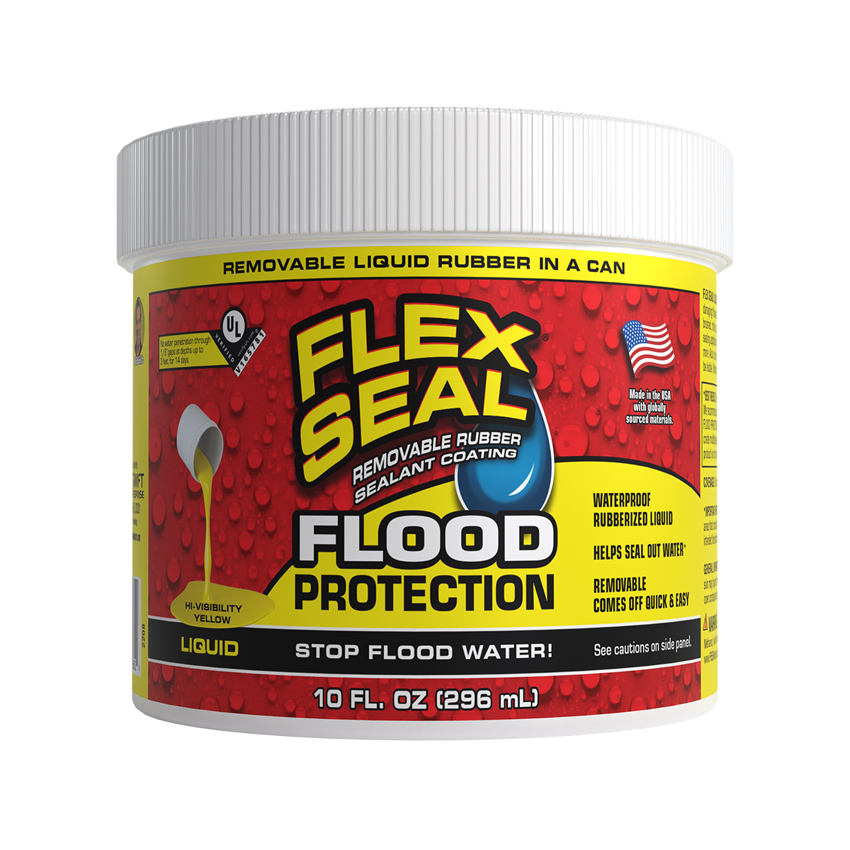 Flex Seal Liquid Flood Protection RPSYELR12 - Removable Waterproof Sealant Easy-Apply Liquid Rubber in a Can Hi-Vis Yellow - 10 