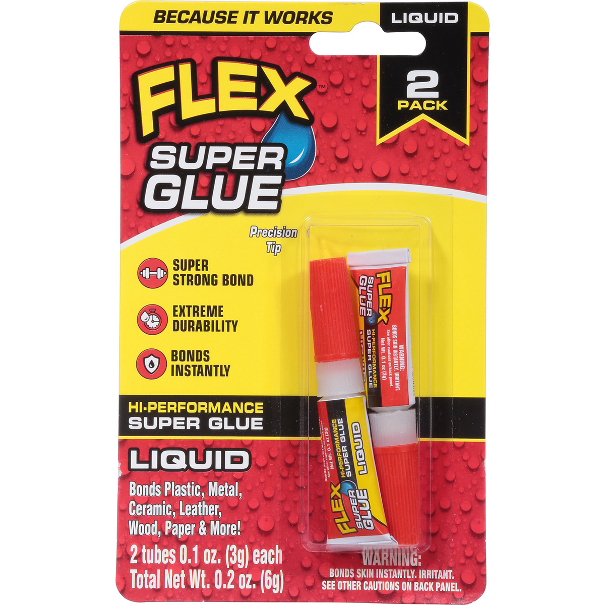 Flex Seal Flex Super Glue Liquid SGLIQ2X3 - High-Strength Water-Resistant Glue in 3g Bottles for DIY Crafts Emergency Repairs Cl