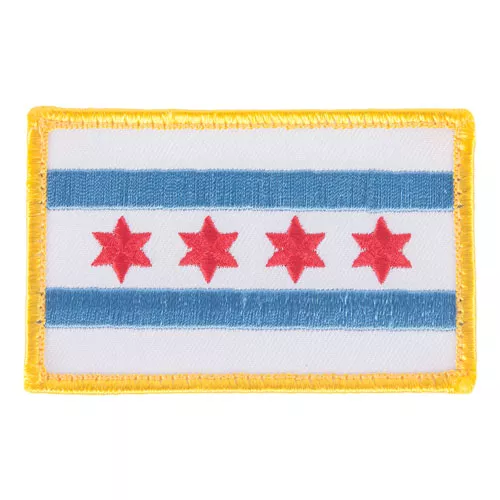 Chicago Flag Patch - Gold Merrow Border - 6 Pack