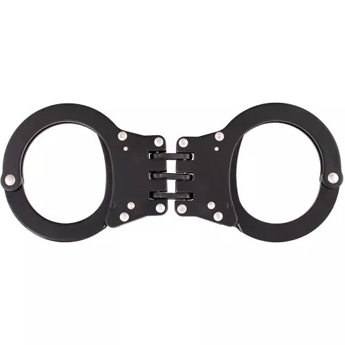 Detective Double-Lock Handcuffs With 3 Hinges - Black
