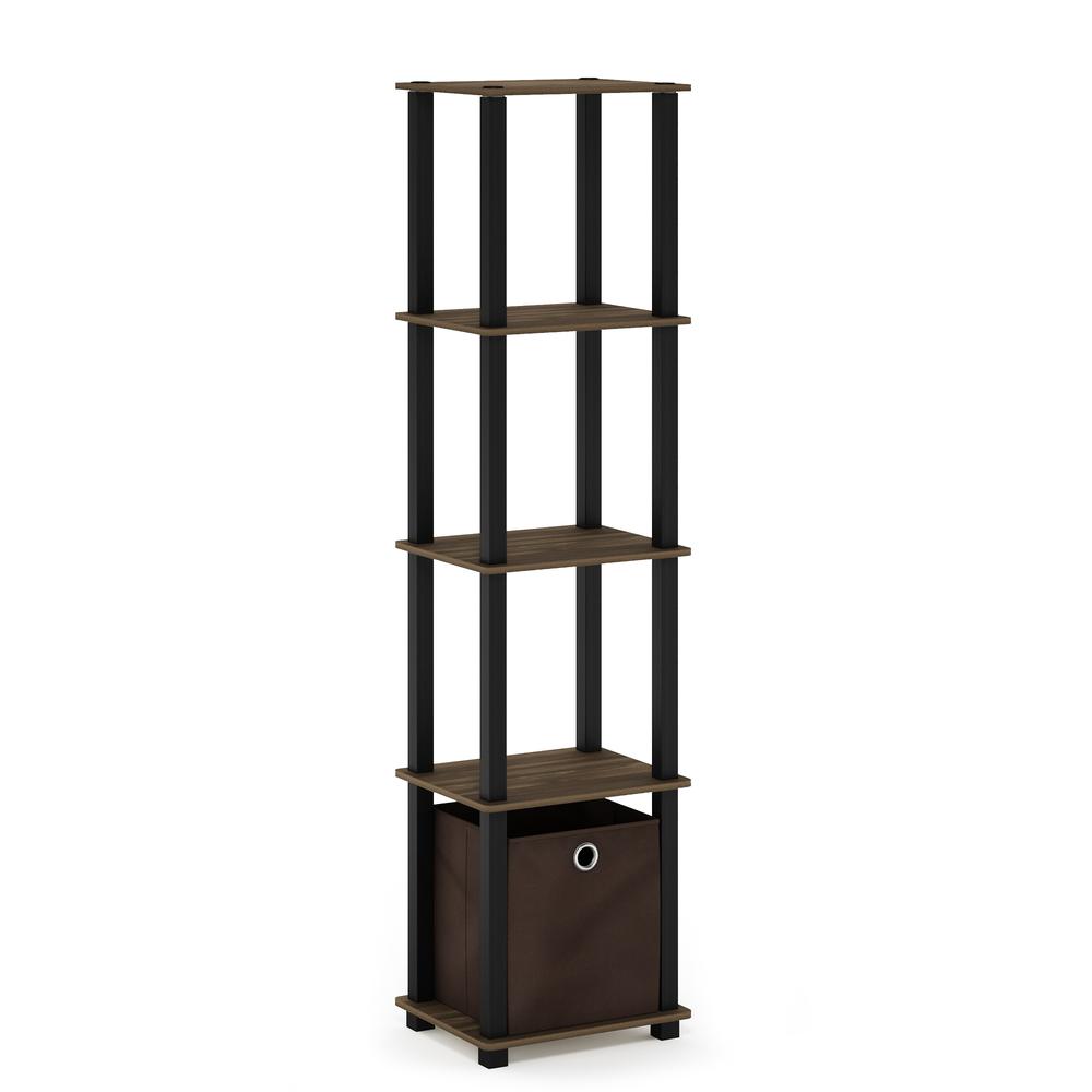 Furinno TNT No Tools 5-Tier Display Decorative Shelf with One Bin, Columbia Walnut/Black/Dark Brown