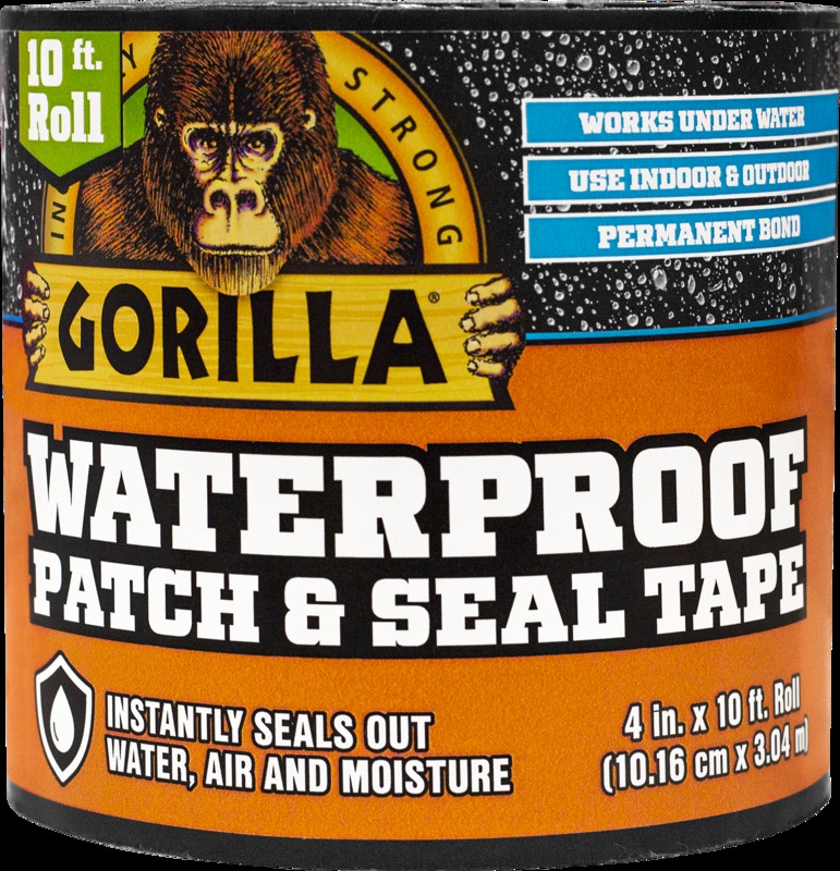Gorilla Waterproof Patch & Seal Tape - 10 ft Length x 4" Width - 1 Each - Black