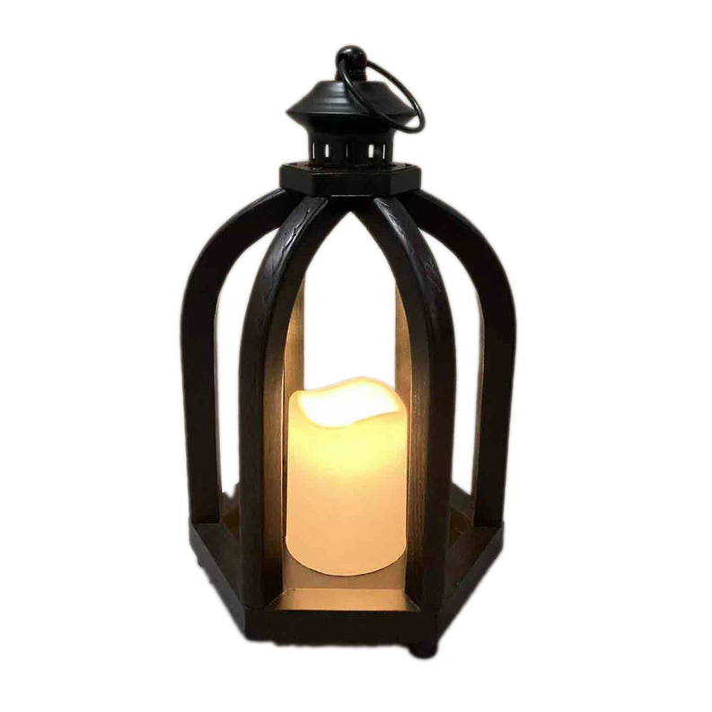 Wooden Accented LED Candle Lantern 
