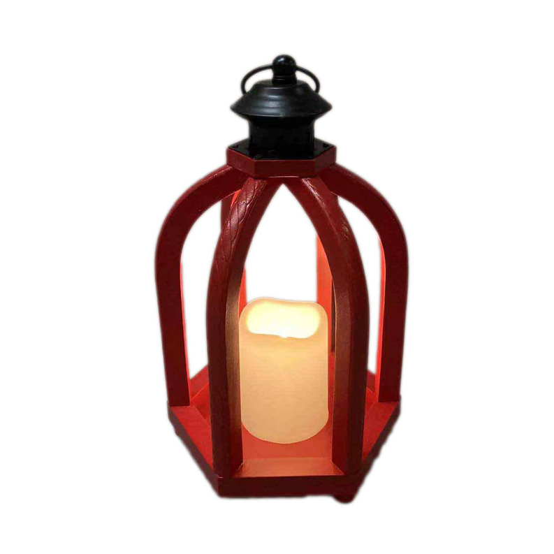 Wooden Accented LED Candle Lantern 