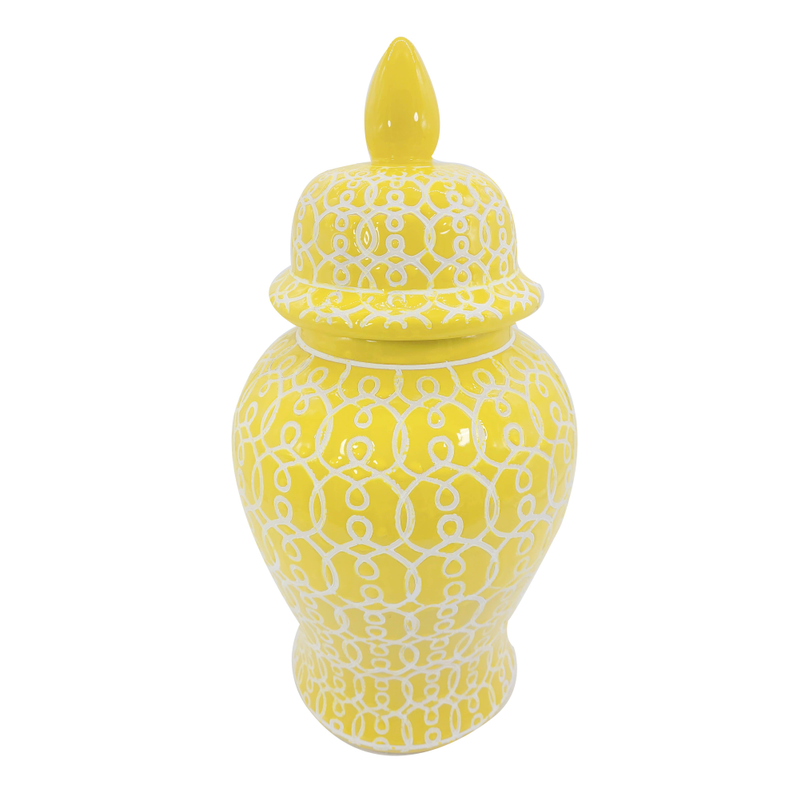 Yellow Patterned Chinoiserie Ginger Jar