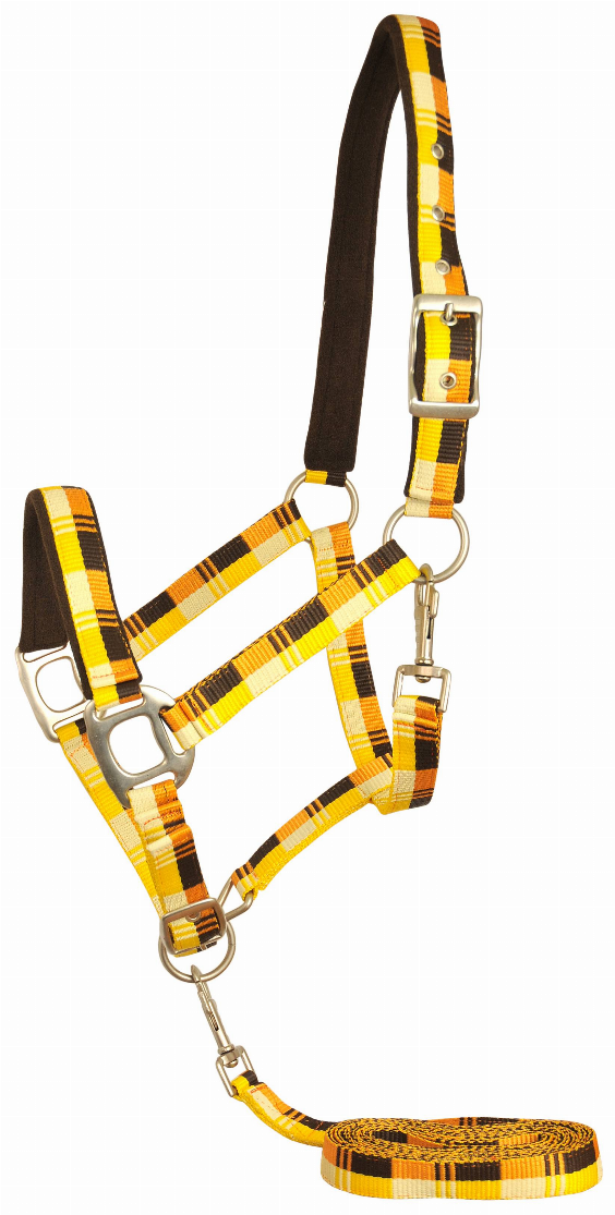 Gatsby Terra Fleece Padded Nylon Halter with Matching Lead Horse Yellow/Brown/Tan/Orange