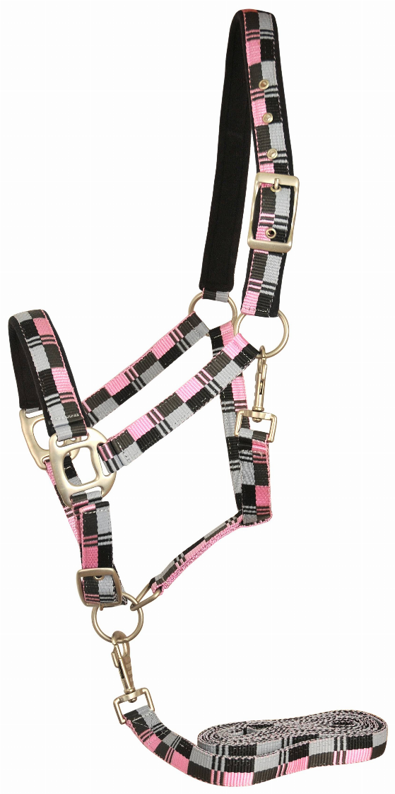 Gatsby Terra Fleece Padded Nylon Halter with Matching Lead Pony Pink/Grey/Black/Silver
