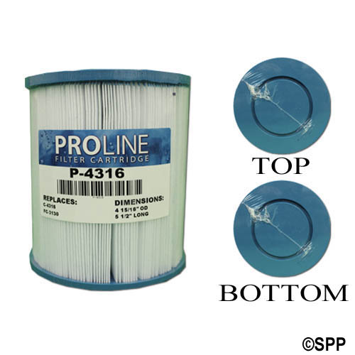 Filter Cartridge, Proline, Diameter: 4-15/16", Length: 5-1/2", Top: Closed, Bottom: 1-9/10" Open, 16 sq ft