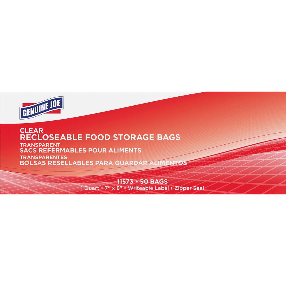 Genuine Joe Food Storage Bags - 1 quart Capacity - 7" Width x 8" Length - 1.75 mil (44 Micron) Thickness - Clear - 450/Carton - 