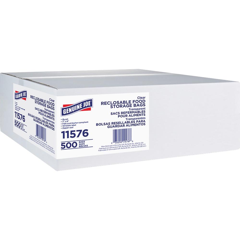Genuine Joe Food Storage Bags - 7" Width x 8" Length - 1.75 mil (44 Micron) Thickness - Clear - 500/Box - Food, Beef, Poultry, V