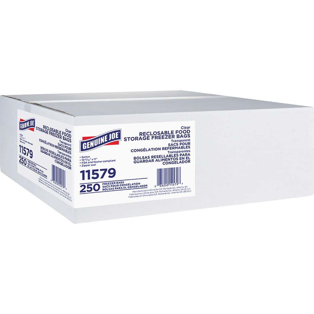 Genuine Joe Freezer Storage Bags - 1 gal Capacity - 2.70 mil (69 Micron) Thickness - Clear - 250/Box - Beef, Poultry, Vegetables