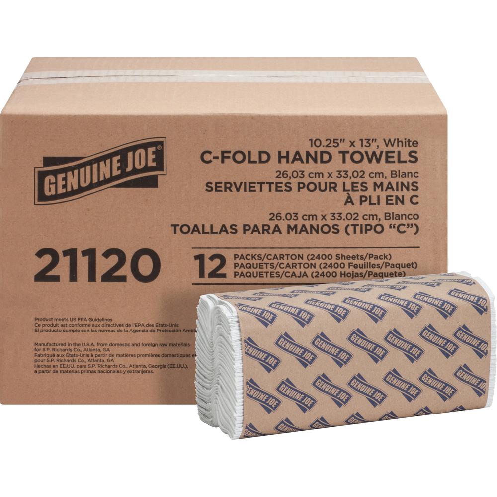 Genuine Joe C-Fold Paper Towels - 1 Ply - C-fold - 13" x 10" - White - Absorbent, Embossed - For Washroom, Restroom, Public Faci