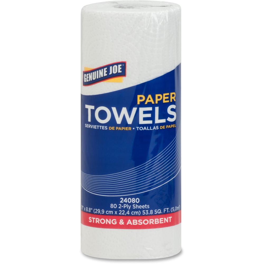 Genuine Joe Kitchen Roll Flexible Size Towels - 2 Ply - White - Flexible, Perforated, Absorbent, Soft - For Kitchen, Multipurpos