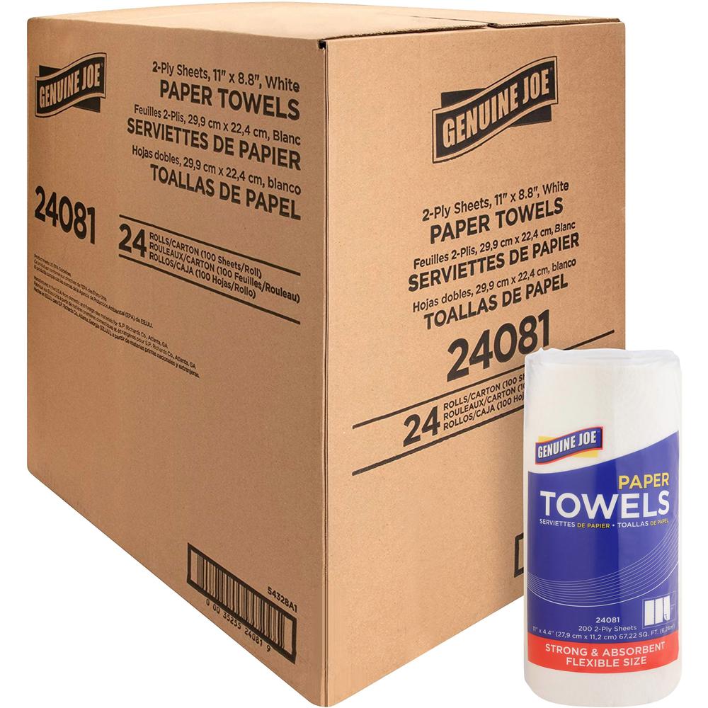 Genuine Joe Kitchen Roll Flexible Size Towels - 2 Ply - White - Flexible, Perforated, Absorbent, Soft - For Kitchen, Multipurpos