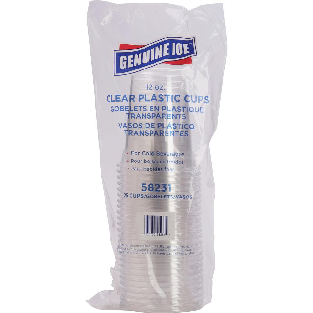 Genuine Joe Clear Plastic Cups - 25 / Pack - 12 fl oz - 20 / Carton - Clear - Plastic - Cold Drink, Beverage