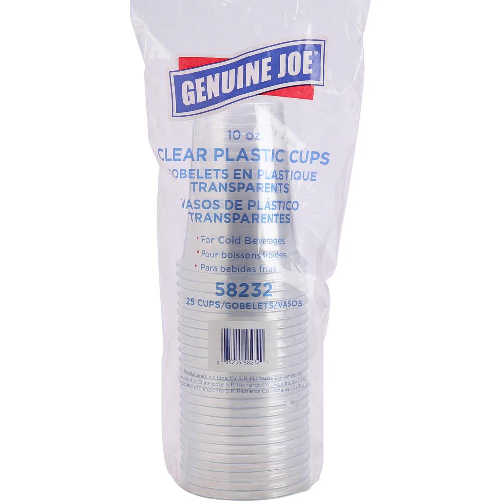 Genuine Joe Clear Plastic Cups - 25 / Pack - 10 fl oz - 20 / Carton - Clear - Plastic - Cold Drink, Beverage